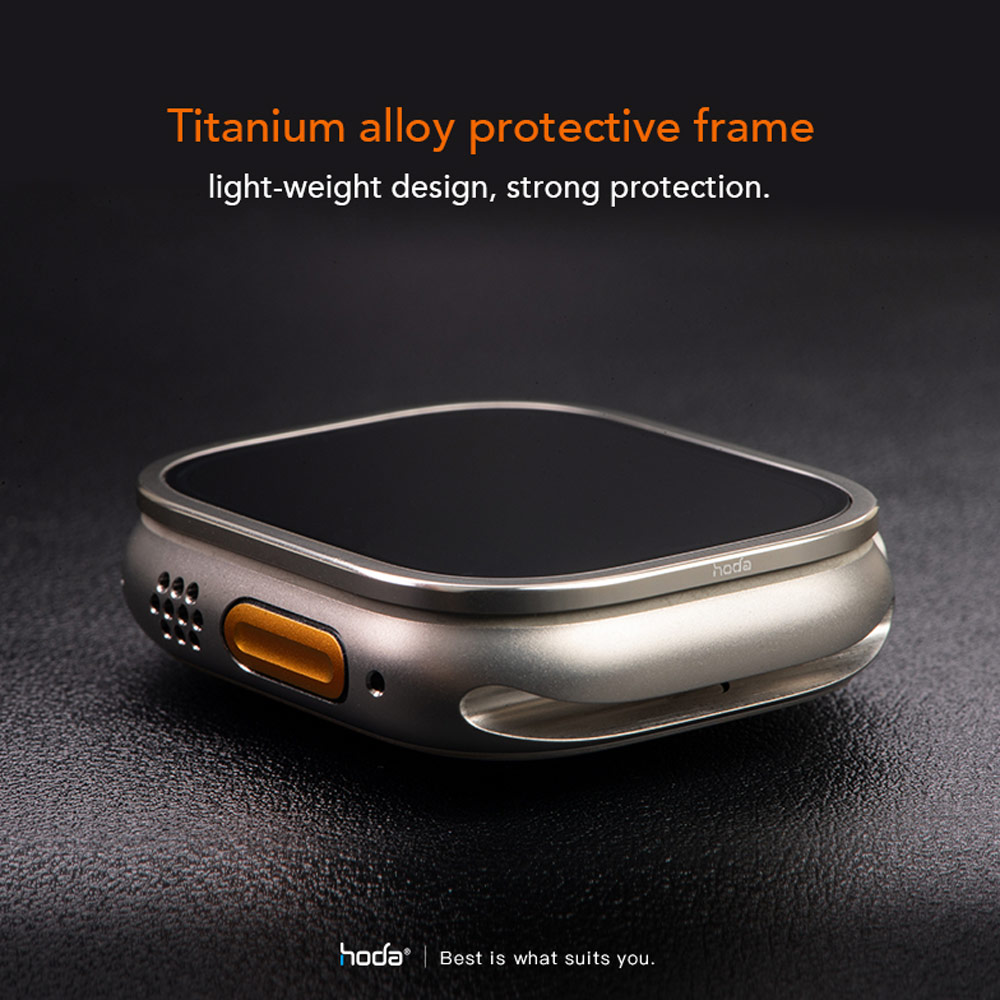 Picture of Apple Watch 49mm	Ultra  | Hoda Bezel Frame Clear Watch Protector with Titanium Alloy Protective Frame for Apple Watch 49mm Ultra Ultra 2 Ultra 3 (Matte Silver)