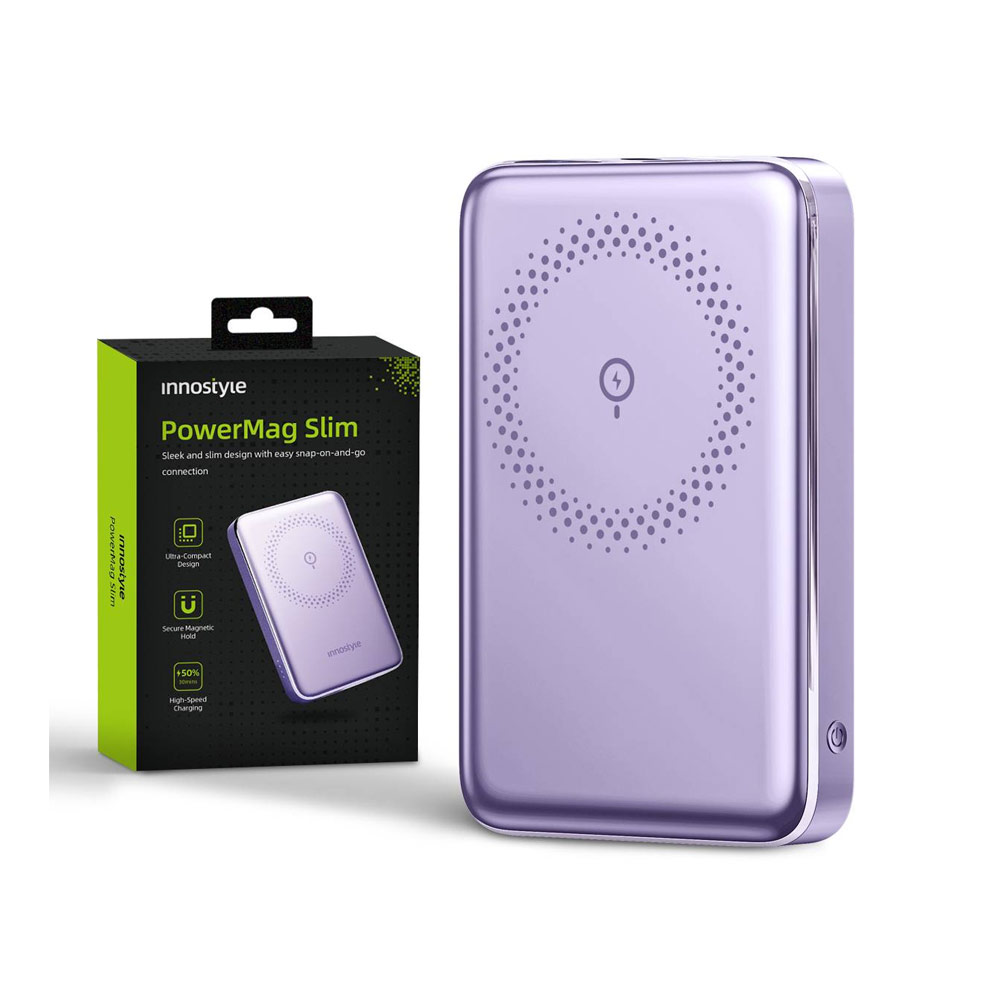 Picture of Innostyle PowerMag Slim Magnetic Wireless Charging with USB-C input output Fast Charge PowerBank (Lavender)