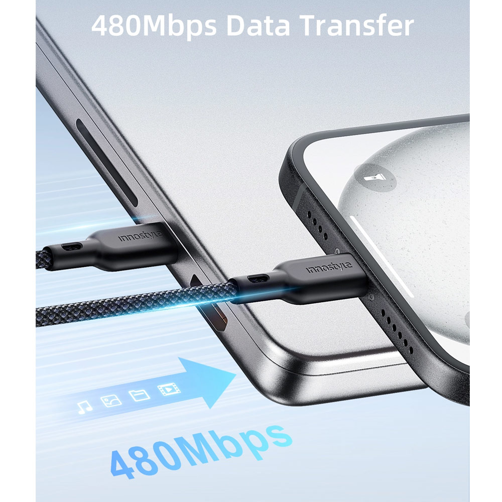 Picture of Innostyle PowerNova Youth 60W Fast Charging Data Cable USB-C to USB-C 150cm (Green)