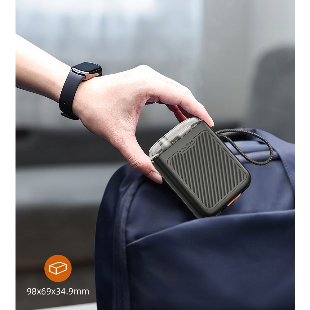 Picture of Innostyle CCC 3C Certified Power Bank TransiMini FlexCharge Retractable 30W 10000mAh 60cm USB-C Small Mini Compact Size Power Bank with Cable (Black)