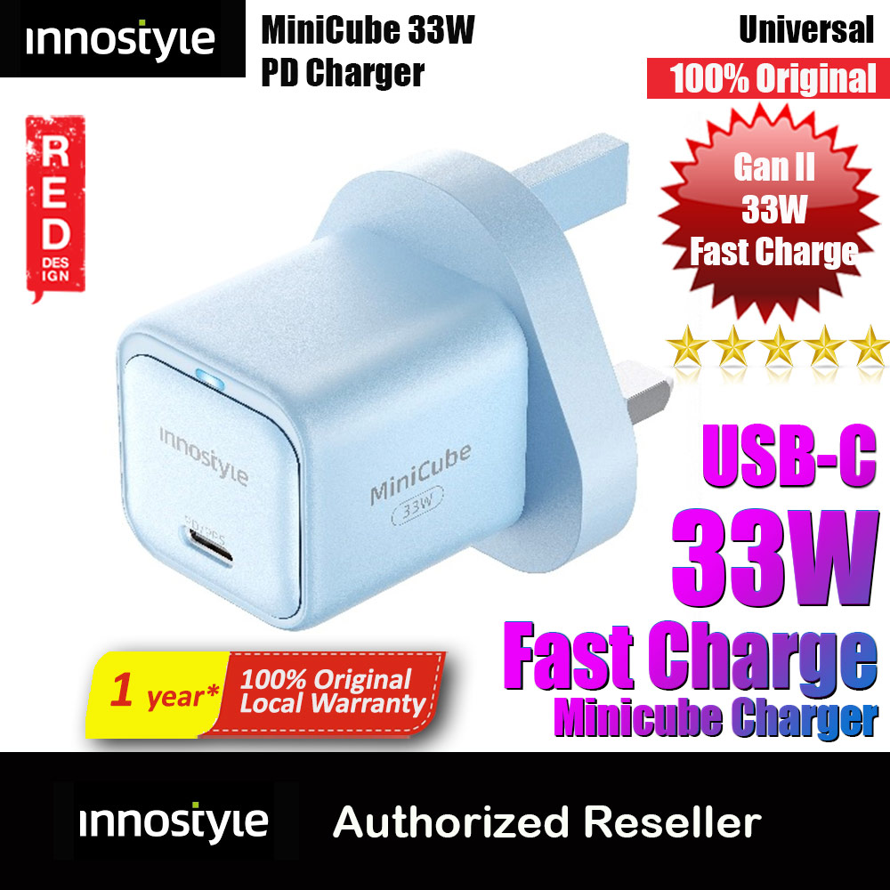 Picture of Innostyle Mini Cube GanII 33W USB-C Wall Charger Smartphone Tablet Small laptops USB-C devices ( Blue UK) Red Design- Red Design Cases, Red Design Covers, iPad Cases and a wide selection of Red Design Accessories in Malaysia, Sabah, Sarawak and Singapore 