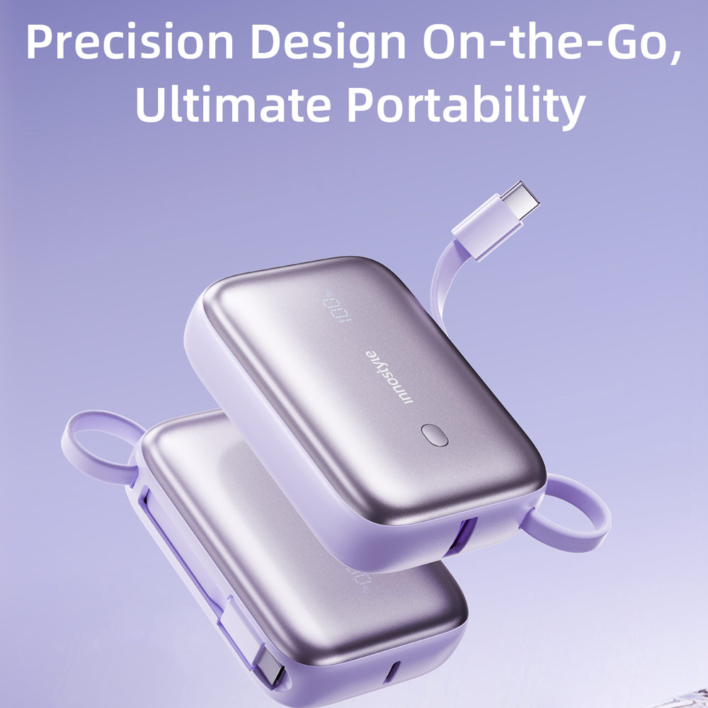Picture of Innostyle PowerGo Mini Plus 10000mAh with USB-C input output USB-A Output Fast Charge PowerBank with USB-C Build in Cable  (Lavender)