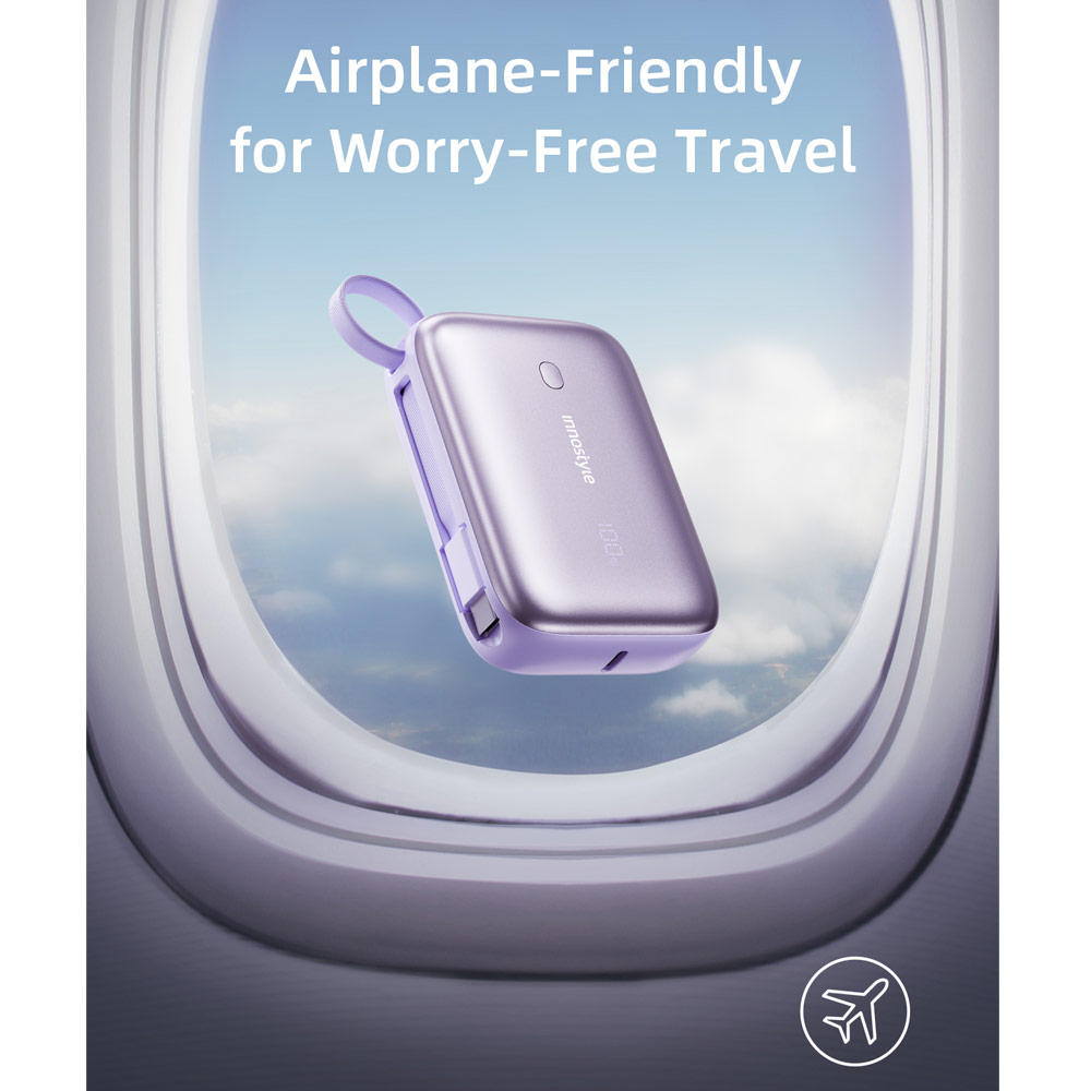 Picture of Innostyle PowerGo Mini Plus 10000mAh with USB-C input output USB-A Output Fast Charge PowerBank with USB-C Build in Cable  (Blue)