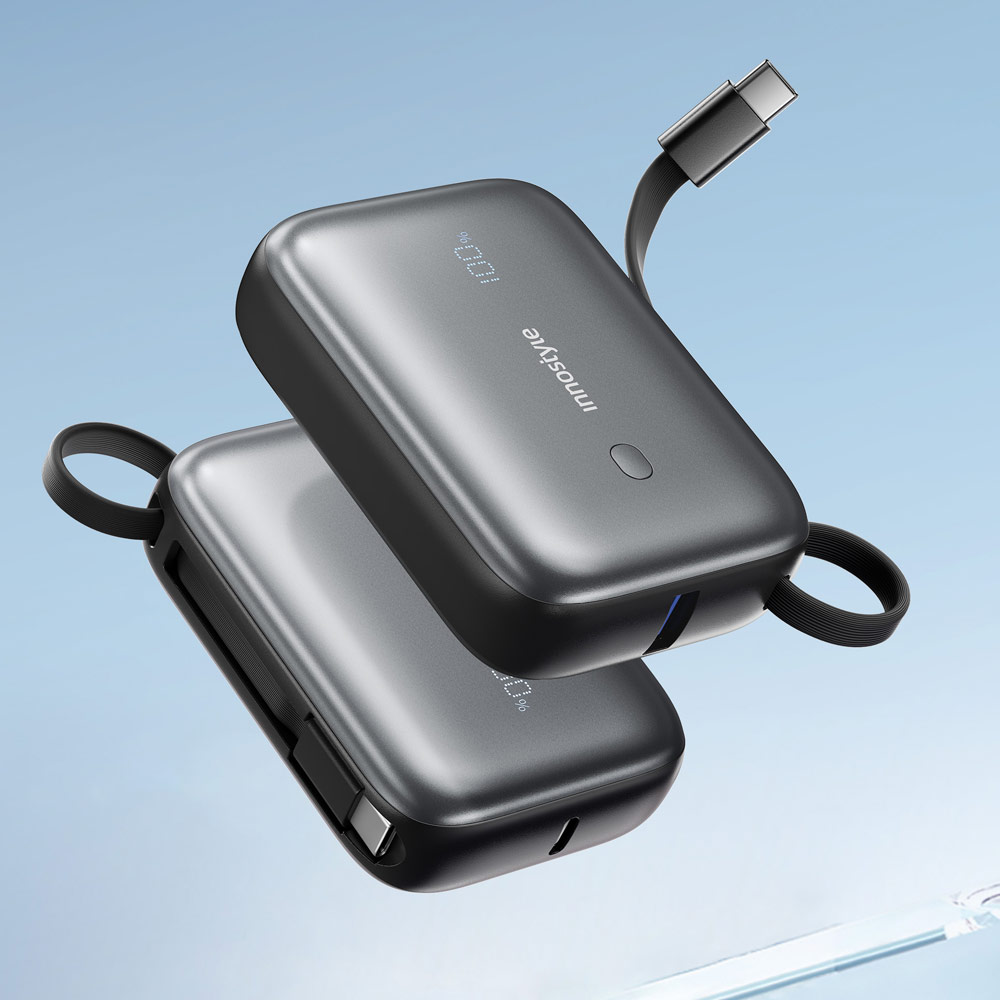 Picture of Innostyle PowerGo Mini Plus 10000mAh with USB-C input output USB-A Output Fast Charge PowerBank with USB-C Build in Cable  (Black)