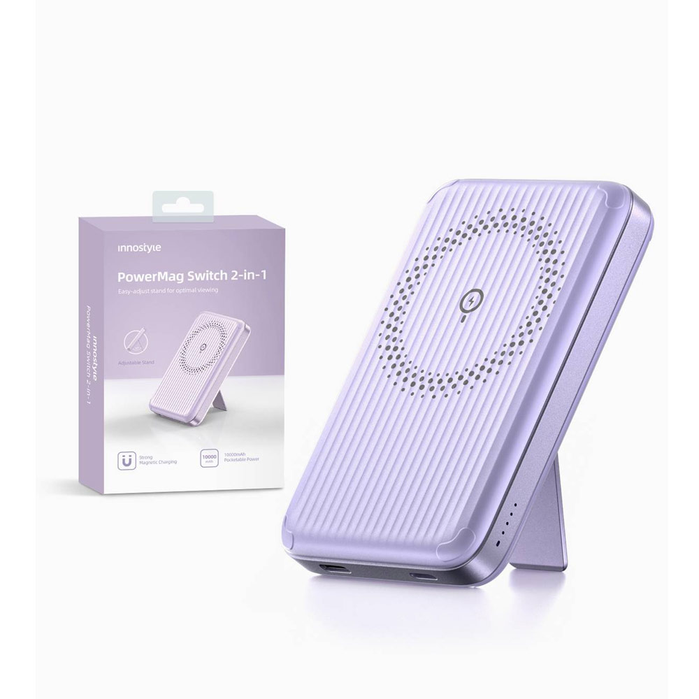 Picture of Innostyle PowerMag Switch 2 in 1 Standable Magnetic Wireless Charging with USB-C input output Fast Charge PowerBank (Lavender)