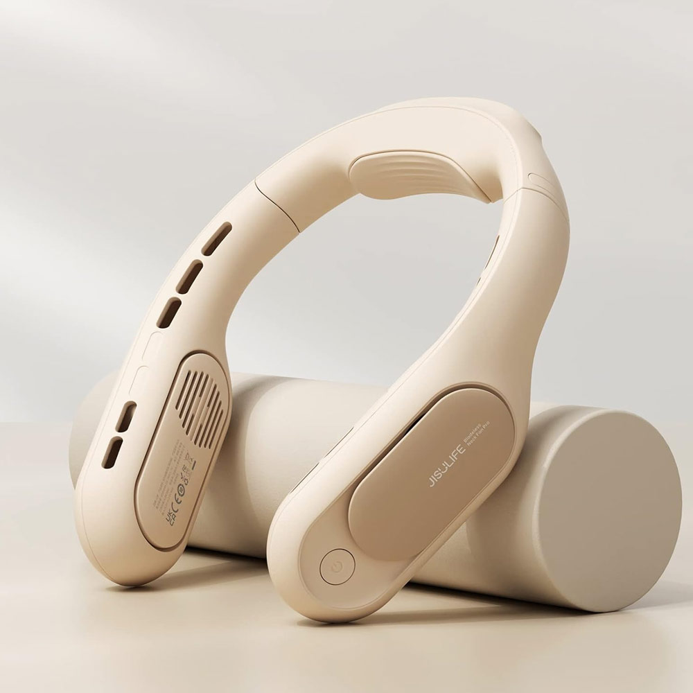 Picture of JISULIFE Malaysia Portable Turbo Dual Air Neck Fan Pro Hands Free Bladeless Fan 4500 mAh Battery Operated Wearable Personal Fan Rechargeable Long Hours Fan for Running Badminton Indoor Court Concert Picnic Camping Outdoor Activity FA35 (Bright Brown)