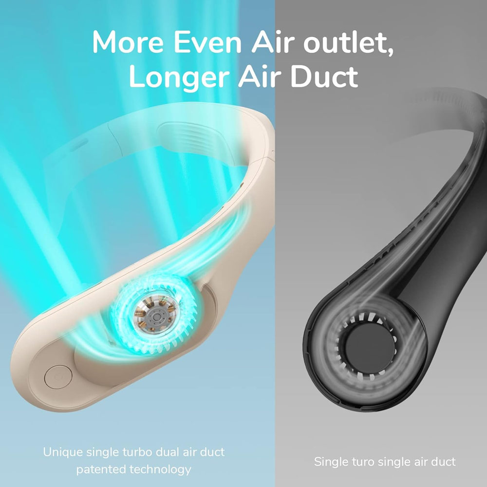 Picture of JISULIFE Malaysia Portable Turbo Dual Air Neck Fan Pro Hands Free Bladeless Fan 4500 mAh Battery Operated Wearable Personal Fan Rechargeable Long Hours Fan for Running Badminton Indoor Court Concert Picnic Camping Outdoor Activity FA35 (Bright Brown)