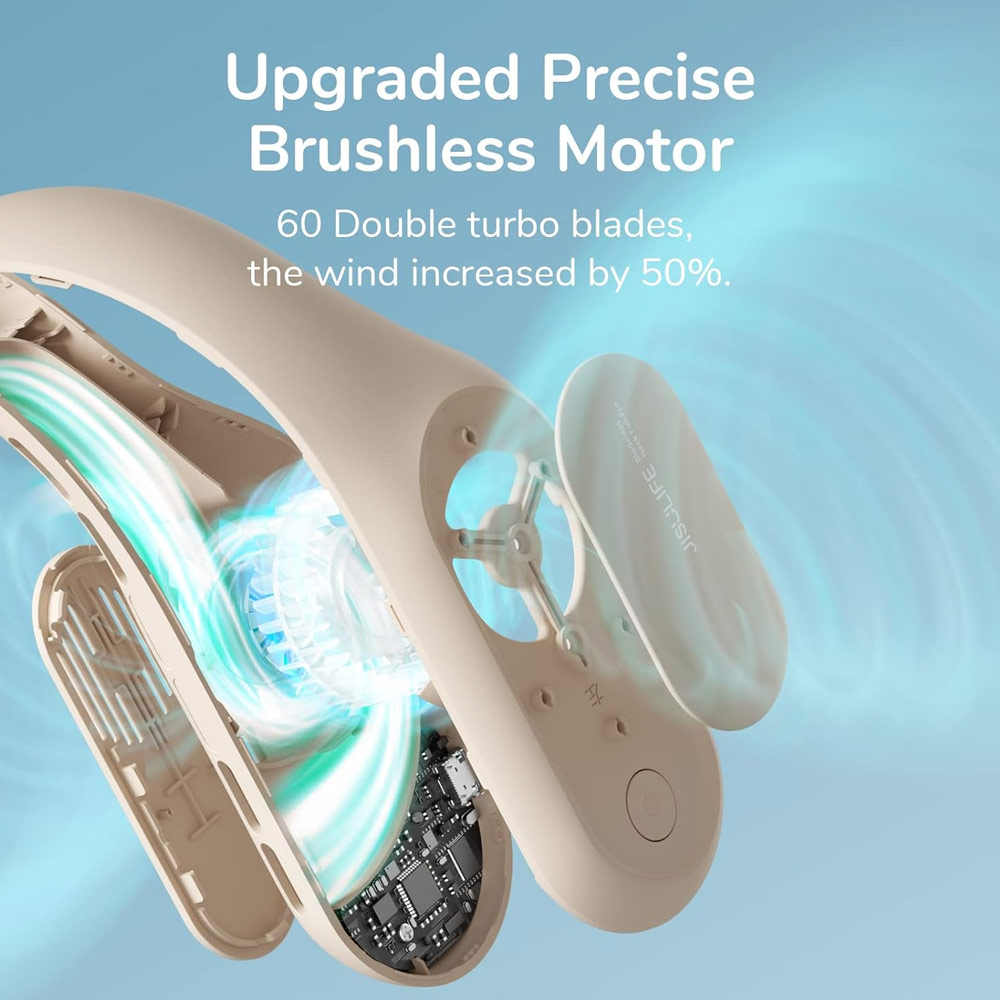 Picture of JISULIFE Malaysia Portable Turbo Dual Air Neck Fan Pro Hands Free Bladeless Fan 4500 mAh Battery Operated Wearable Personal Fan Rechargeable Long Hours Fan for Running Badminton Indoor Court Concert Picnic Camping Outdoor Activity FA35 (Bright Brown)