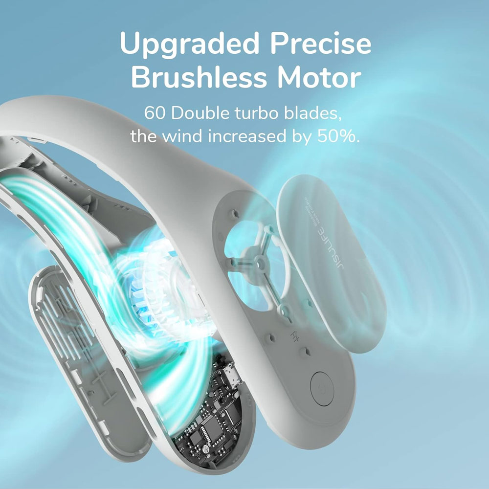 Picture of JISULIFE Malaysia Portable Turbo Dual Air Neck Fan Pro Hands Free Bladeless Fan 4500 mAh Battery Operated Wearable Personal Fan Rechargeable Long Hours Fan for Running Badminton Indoor Court Concert Picnic Camping Outdoor Activity FA35 (Grey)