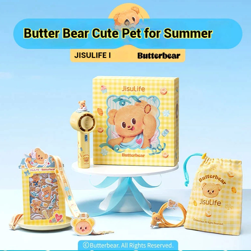 Picture of Jisulife Limited Edition Gift Idea Box Butterbear 100 Speed Control Wide Wind Portable Handheld Fan Kipas Pegang Tangan Angin Kuat