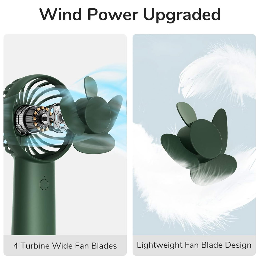 Picture of Jisulife Malaysia 3 Speed Wind Handheld Fan Portable Rechargeble 4000mAh Fan Kipas for Home Office Travel Outdoor Indoor Activity (Green)