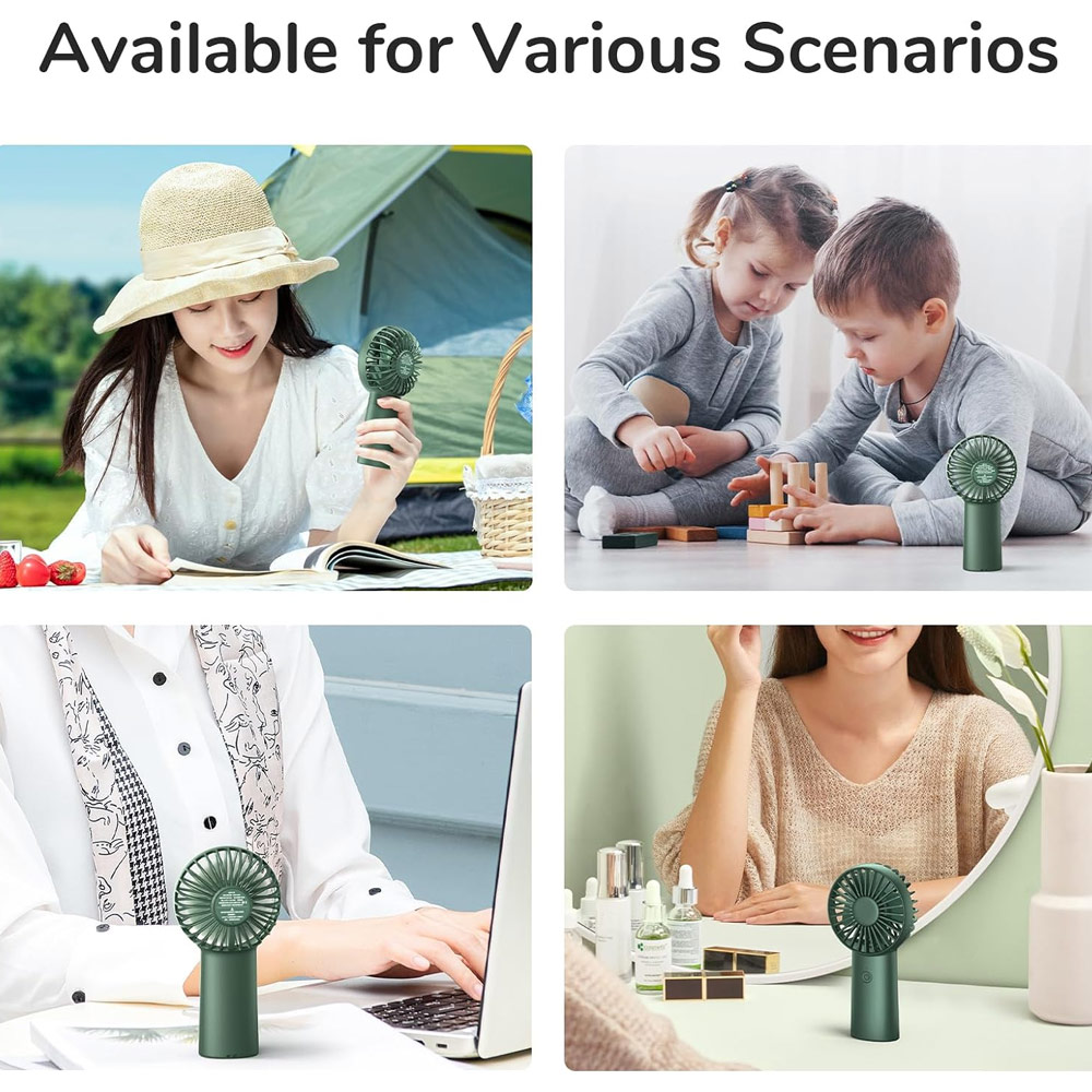 Picture of Jisulife Malaysia 3 Speed Wind Handheld Fan Portable Rechargeble 4000mAh Fan Kipas for Home Office Travel Outdoor Indoor Activity (Green)