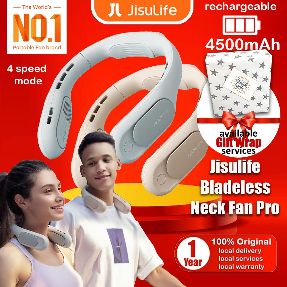 Picture of JISULIFE Malaysia Portable Turbo Dual Air Neck Fan Pro Hands Free Bladeless Fan 4500 mAh Battery Operated Wearable Personal Fan Rechargeable Long Hours Fan for Running Badminton Indoor Court Concert Picnic Camping Outdoor Activity FA35 (Bright Brown)