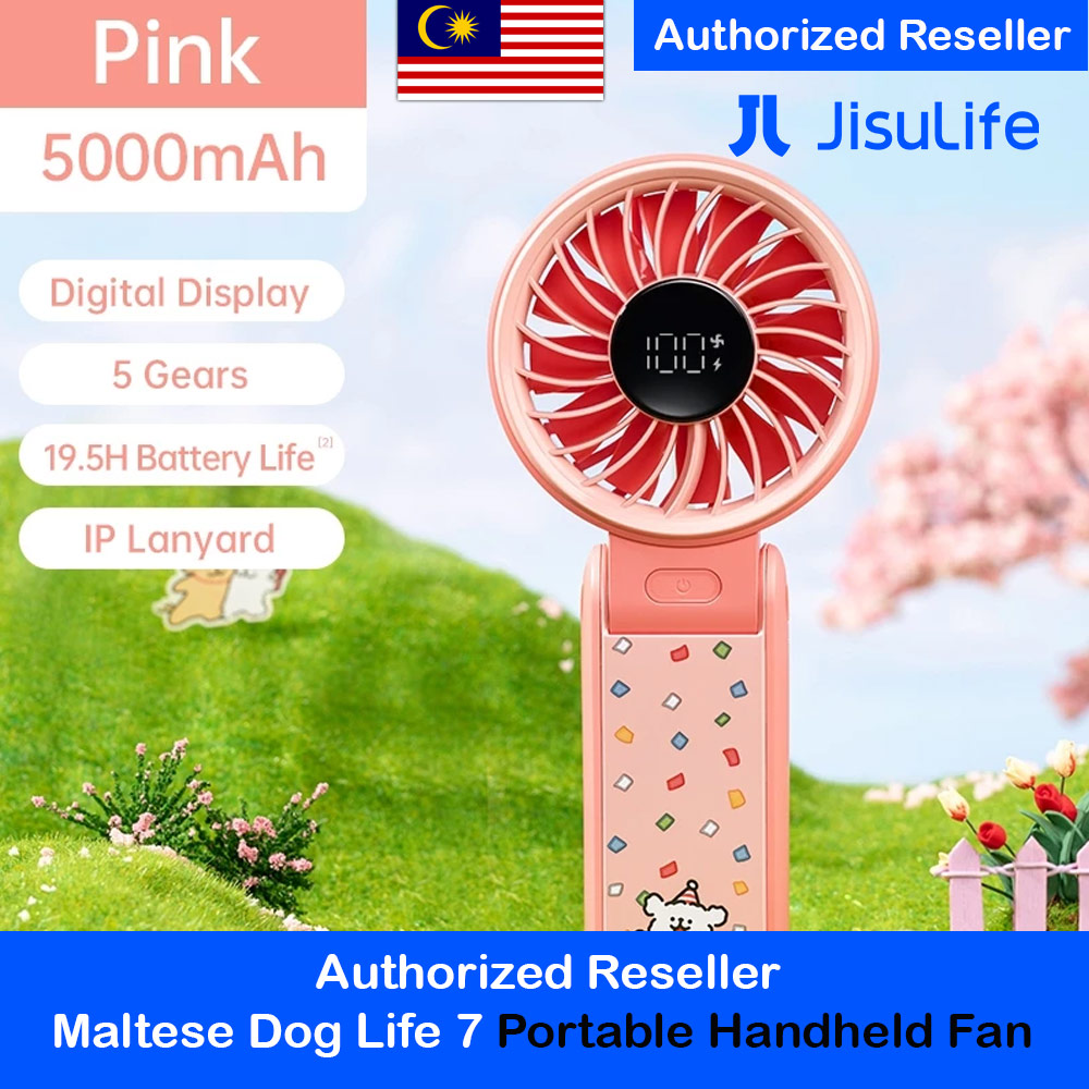 Picture of Jisulife Maltese Dog Series Malaysia 3 in 1 Handheld Fan Life7 Powerful Portable Fan with LED Display Foldable as Desk Fan Hangable as Neck Fan (5000mAh Pink) Red Design- Red Design Cases, Red Design Covers, iPad Cases and a wide selection of Red Design Accessories in Malaysia, Sabah, Sarawak and Singapore 