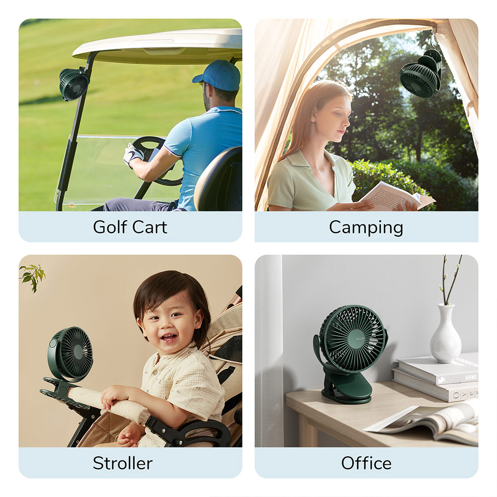 Picture of Jisulife Malaysia Child Safe Low Noise Removeable Washable 360 Rotatable 4 Speed Mode Desktop Hang Clip Fan Rechargeable 4000mAh For Home Office Outdoor Travel Portable Children Baby Stroller FA29A (Green)