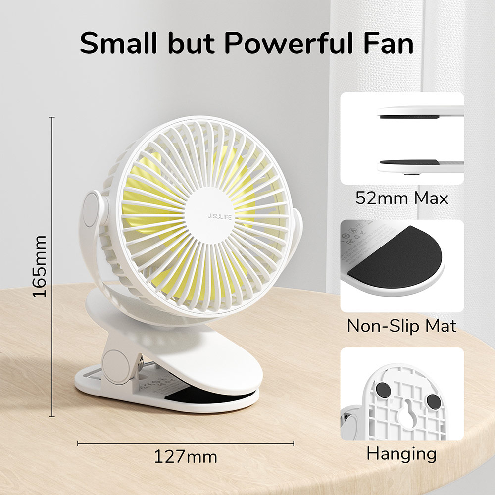 Picture of Jisulife Malaysia Child Safe Low Noise Removeable Washable 360 Rotatable 4 Speed Mode Desktop Hang Clip Fan Rechargeable 4000mAh For Home Office Outdoor Travel Portable Children Baby Stroller FA29A (White)