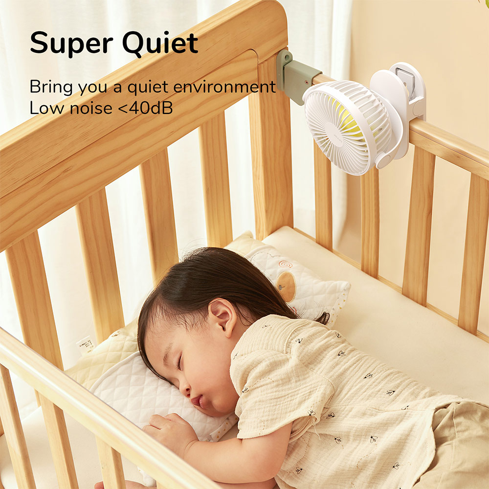 Picture of Jisulife Malaysia Child Safe Low Noise Removeable Washable 360 Rotatable 4 Speed Mode Desktop Hang Clip Fan Rechargeable 4000mAh For Home Office Outdoor Travel Portable Children Baby Stroller FA29A (White)