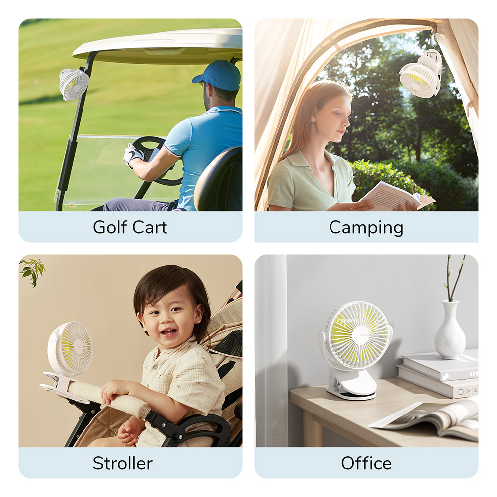 Picture of Jisulife Malaysia Child Safe Low Noise Removeable Washable 360 Rotatable 4 Speed Mode Desktop Hang Clip Fan Rechargeable 4000mAh For Home Office Outdoor Travel Portable Children Baby Stroller FA29A (White)