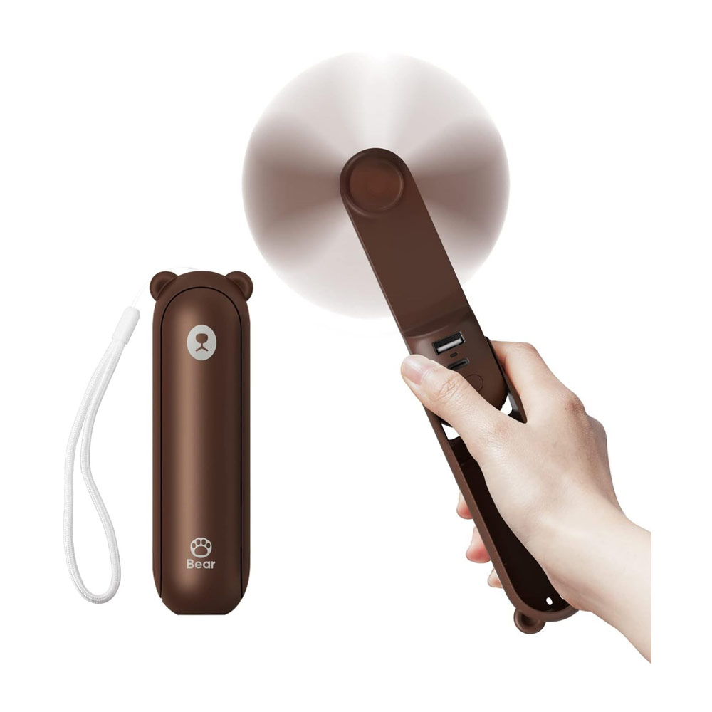 Picture of Jisulife Malaysia 3 in 1 Mini Handheld Fan USB Rechargeable Fan Power Bank with Flash Light for Office OutdoorTravel Hiking Camping  Concert Indoor Court F8X (Brown)