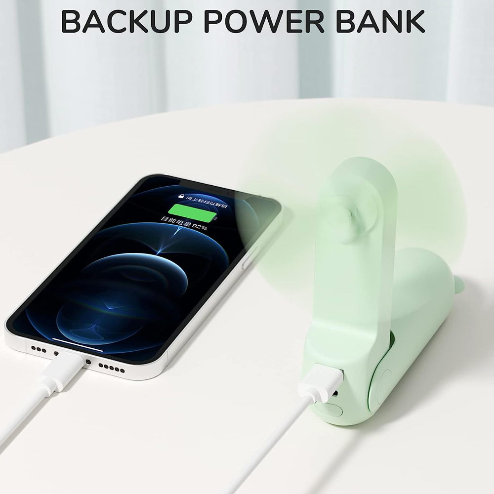 Picture of Jisulife Malaysia 3 in 1 Mini Handheld Fan USB Rechargeable Fan Power Bank with Flash Light for Office OutdoorTravel Hiking Camping  Concert Indoor Court F8X (Green)