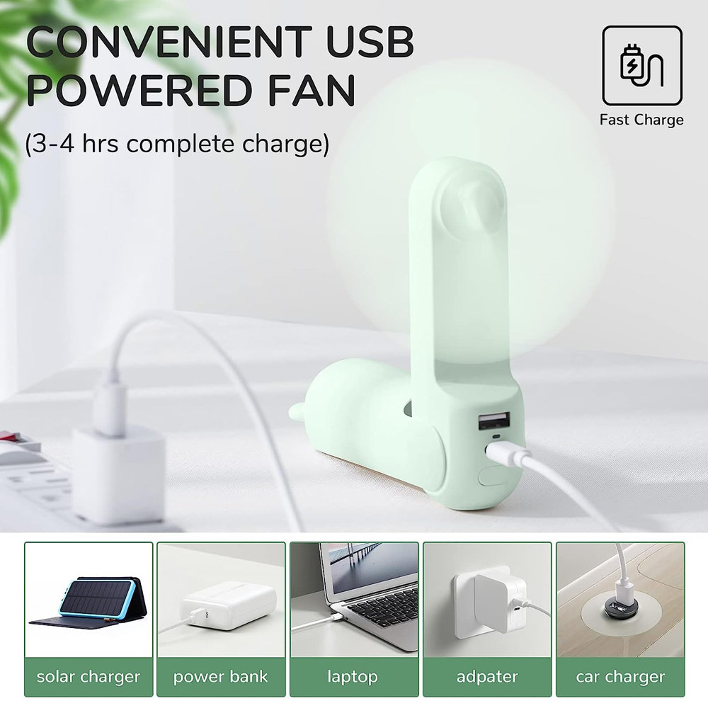 Picture of Jisulife Malaysia 3 in 1 Mini Handheld Fan USB Rechargeable Fan Power Bank with Flash Light for Office OutdoorTravel Hiking Camping  Concert Indoor Court F8X (Green)
