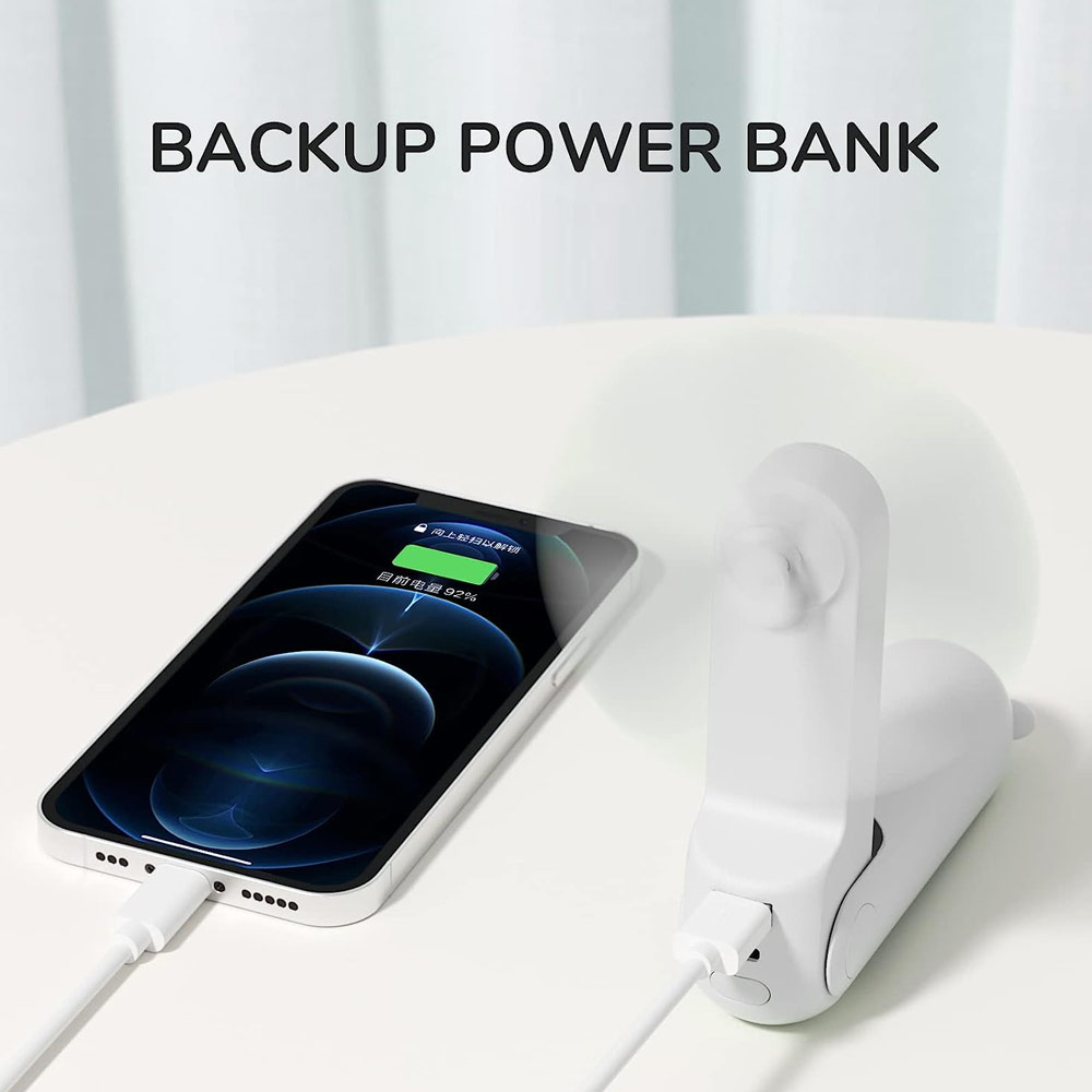 Picture of Jisulife Malaysia 3 in 1 Mini Handheld Fan USB Rechargeable Fan Power Bank with Flash Light for Office OutdoorTravel Hiking Camping Concert Indoor Court F8X (White)