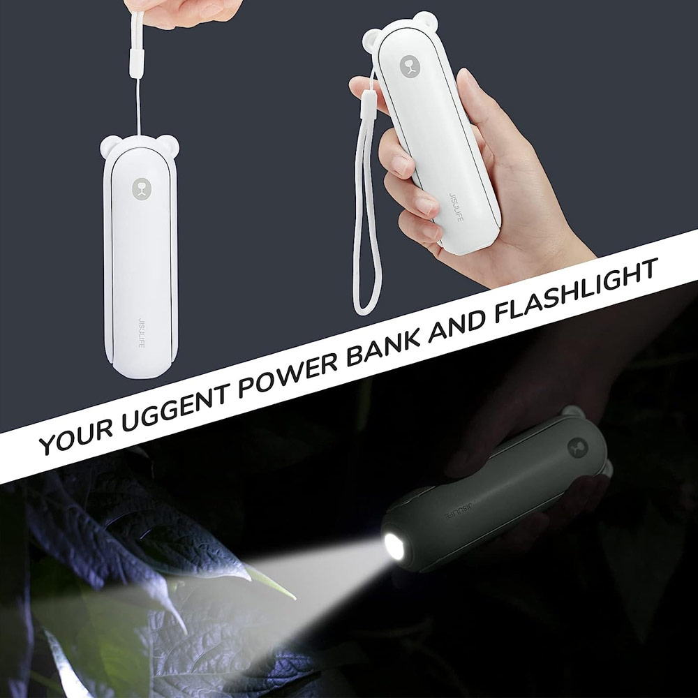 Picture of Jisulife Malaysia 3 in 1 Mini Handheld Fan USB Rechargeable Fan Power Bank with Flash Light for Office OutdoorTravel Hiking Camping Concert Indoor Court F8X (White)
