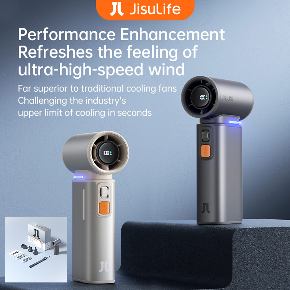 Picture of Jisulife Malaysia Super Power 100 Speed Ultra Ultra1 Turbo Strong Wind Portable Fast Charge Rechargeble 9000mAh Hidden Blade High Quality Handheld Mini Fan As Hair Dryer for Outdoor Indoor Badminton Court Concert Picnic Camping FA55 (Bright Brown)