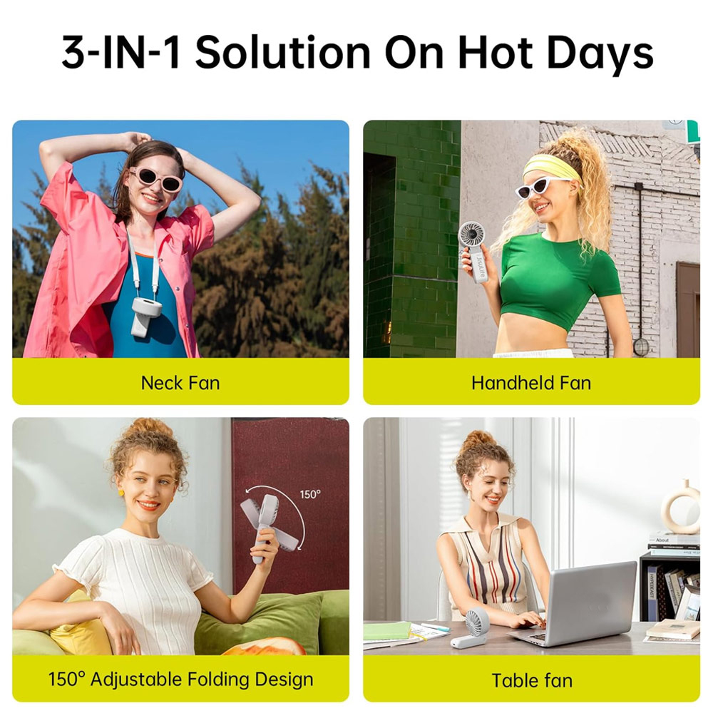 Picture of Jisulife Malaysia 3 in 1 Handheld Fan Life7 Powerful Portable Fan with LED Display Foldable as Desk Fan Hangable as Neck Fan (3600mAh Light Grey)