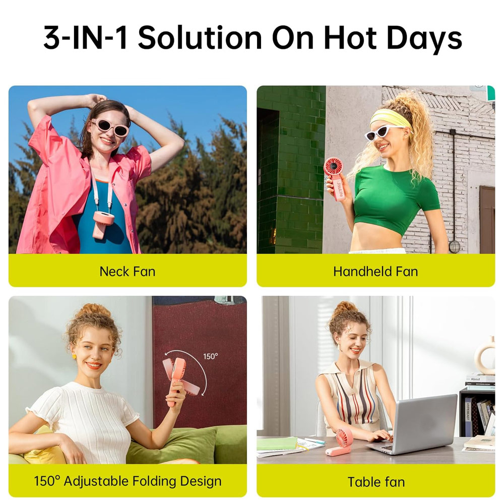 Picture of Jisulife Malaysia 3 in 1 Handheld Fan Life7 Powerful Portable Fan with LED Display Foldable as Desk Fan Hangable as Neck Fan (3600mAh Pink)