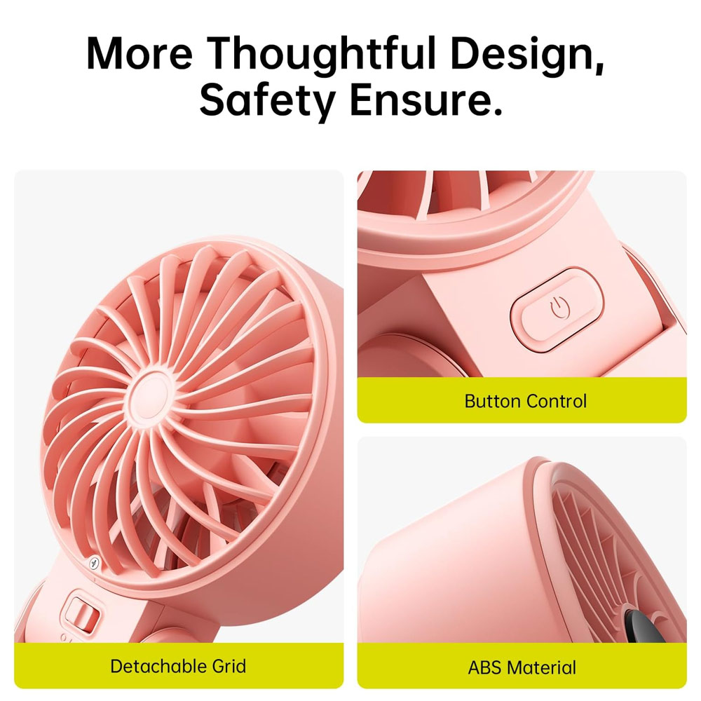 Picture of Jisulife Malaysia 3 in 1 Handheld Fan Life7 Powerful Portable Fan with LED Display Foldable as Desk Fan Hangable as Neck Fan (5000mAh Pink)