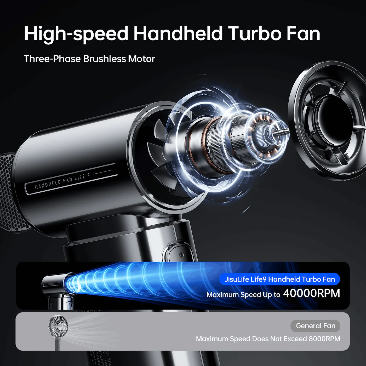 Picture of Jisulife Life9 Limited Edition Chrome Silver Handheld Fan Ultra Mini Compact Small Pocket Size Portable Handheld Fan Kipas Pegang Tangan Angin Kuat (5000mah Silver)