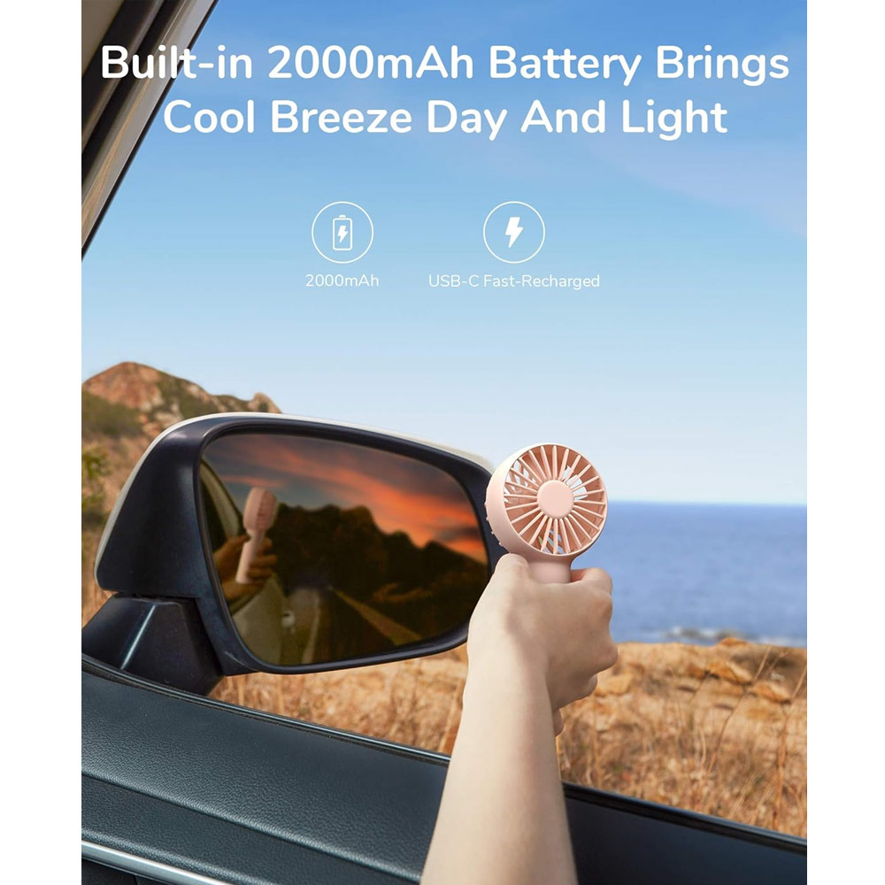 Picture of Jisulife Malaysia Mini Pocket Tiny Size Handheld Fan Portable Rechargeable 2000mAh for Outdoor Indoor Badminton Court Concert FA20 (Pink)