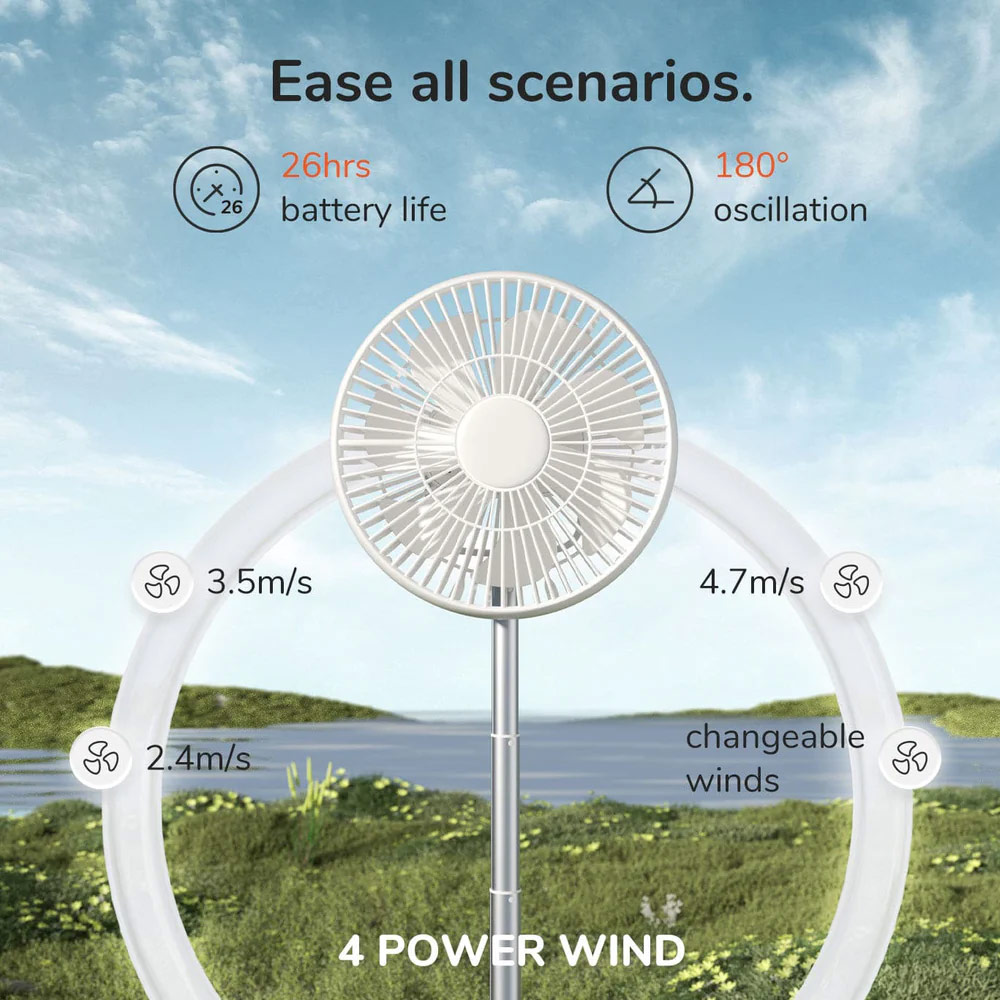 Picture of JISULIFE Malaysia Camp Fan Pro 1Multifunction Convertible Camping Portable Adjsutable Rechargeable Light Lamp Rotatable Stand Desk Fan for Office Room Travel Outdoor Indoor Picnic Camping (White)