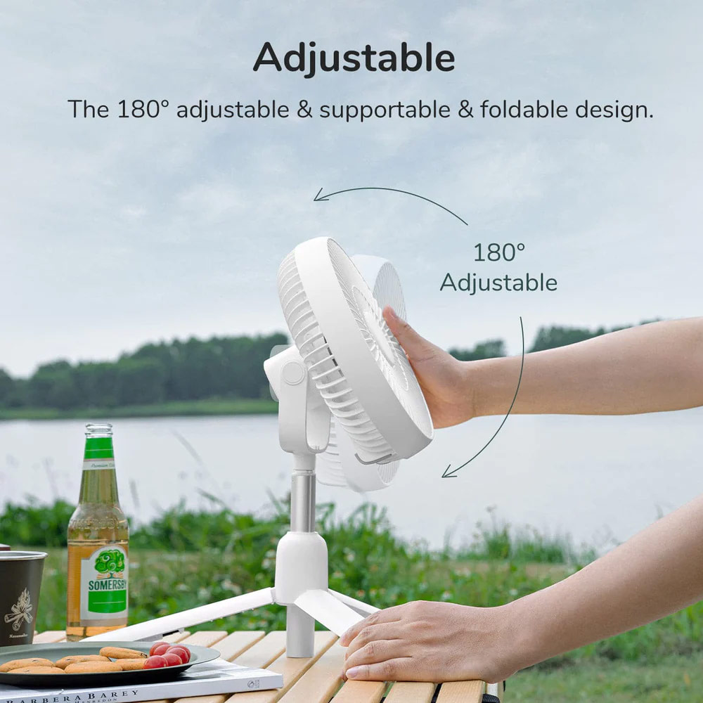 Picture of JISULIFE Malaysia Camp Fan Pro 1Multifunction Convertible Camping Portable Adjsutable Rechargeable Light Lamp Rotatable Stand Desk Fan for Office Room Travel Outdoor Indoor Picnic Camping (White)