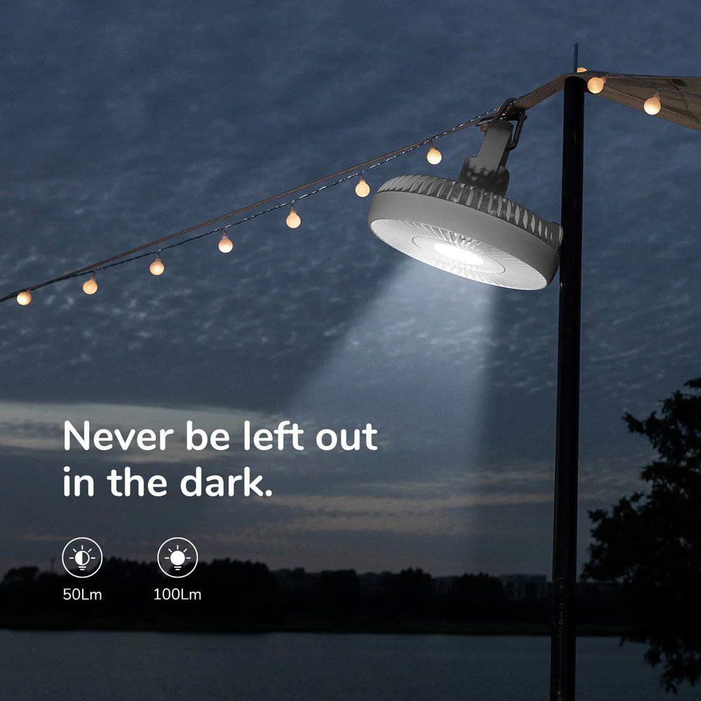 Picture of JISULIFE Malaysia Camp Fan Pro 1Multifunction Convertible Camping Portable Adjsutable Rechargeable Light Lamp Rotatable Stand Desk Fan for Office Room Travel Outdoor Indoor Picnic Camping (White)