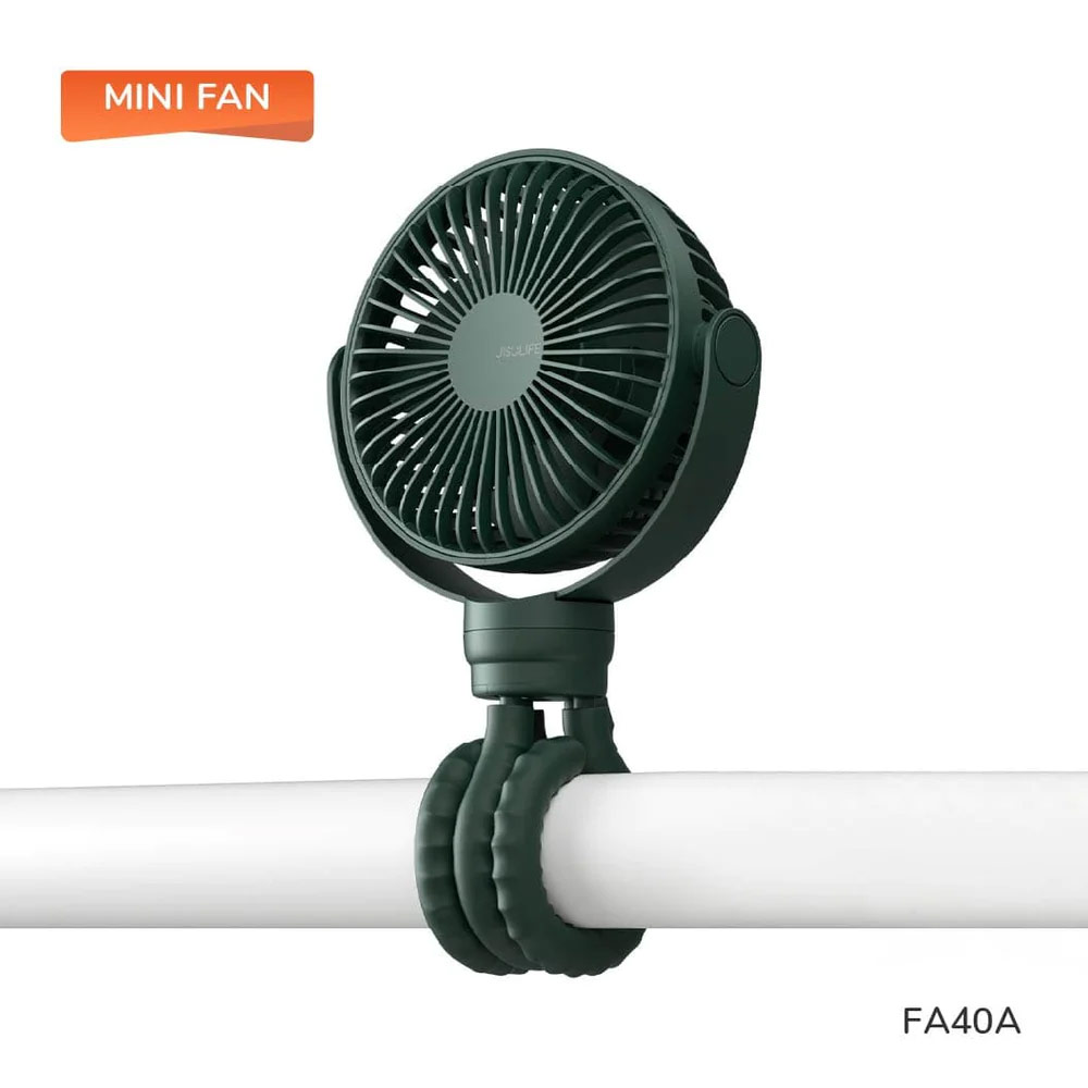 Picture of Jisulife Malaysia Child Safe Low Noise Stroller Car Seat Rotatable Flexible Tripod Mini Rechargeable Fan FA40A  (Green)