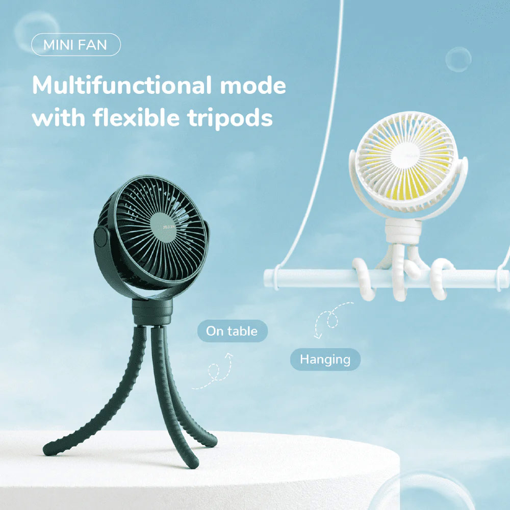 Picture of Jisulife Malaysia Child Safe Low Noise Stroller Car Seat Rotatable Flexible Tripod Mini Rechargeable Fan FA40A  (Green)