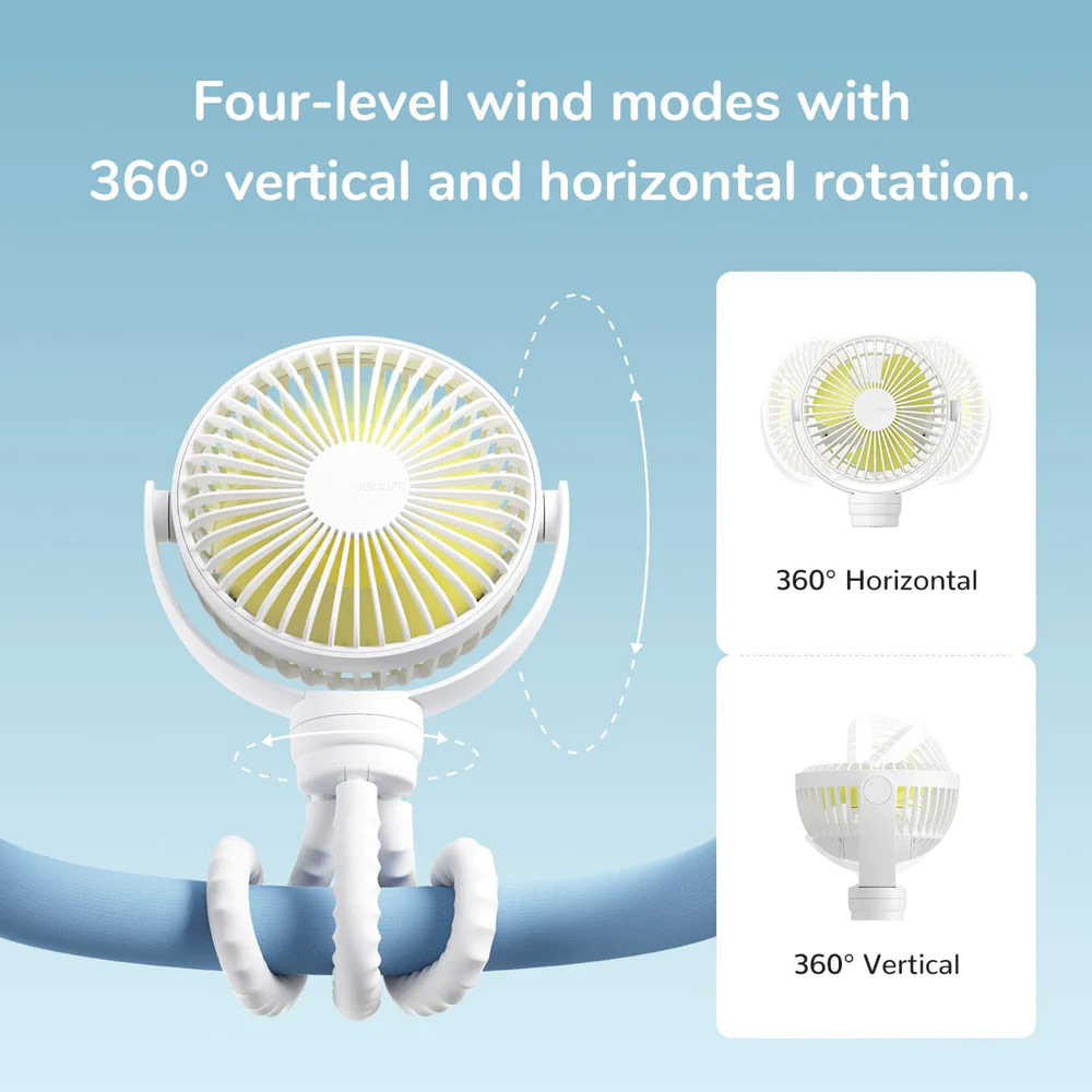 Picture of Jisulife Malaysia Child Safe Low Noise Stroller Car Seat Rotatable Flexible Tripod Mini Rechargeable Fan FA40A  (Green)