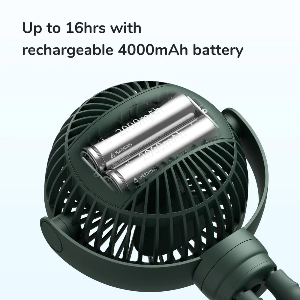 Picture of Jisulife Malaysia Child Safe Low Noise Stroller Car Seat Rotatable Flexible Tripod Mini Rechargeable Fan FA40A  (Green)