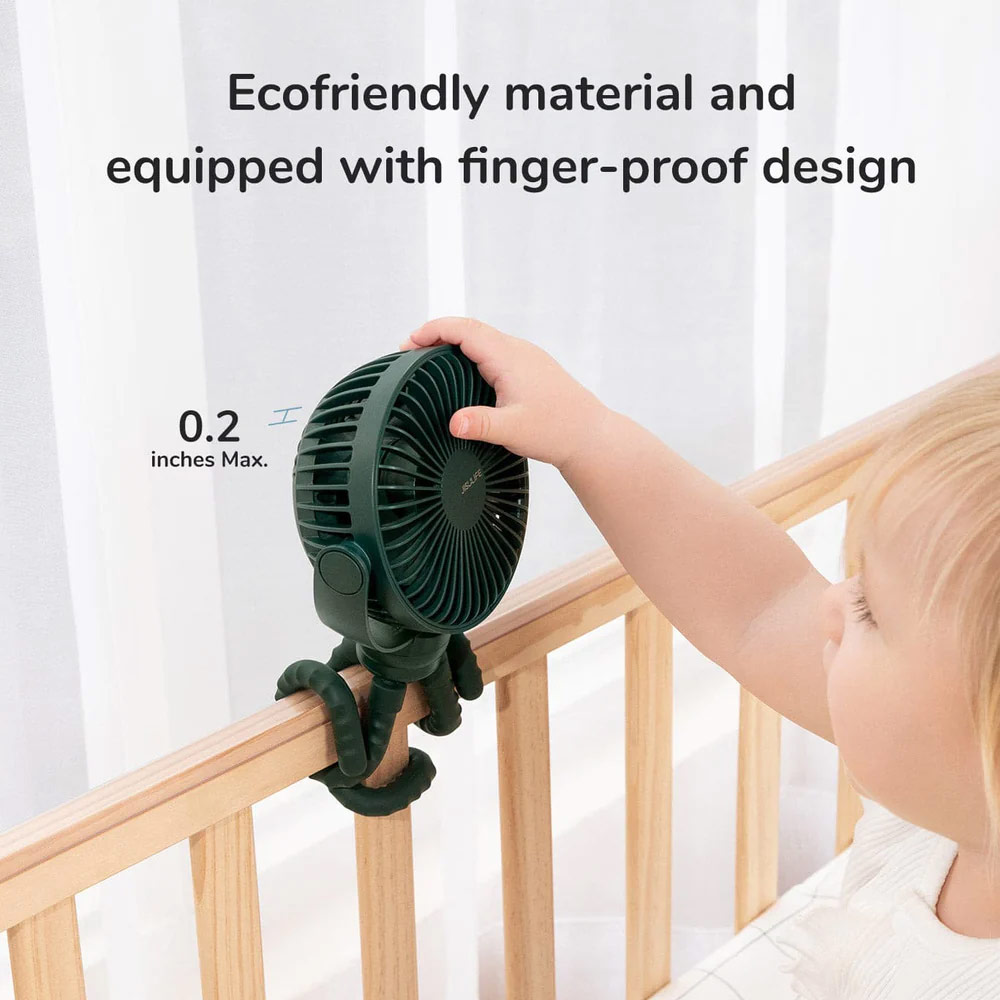 Picture of Jisulife Malaysia Child Safe Low Noise Stroller Car Seat Rotatable Flexible Tripod Mini Rechargeable Fan FA40A  (Green)