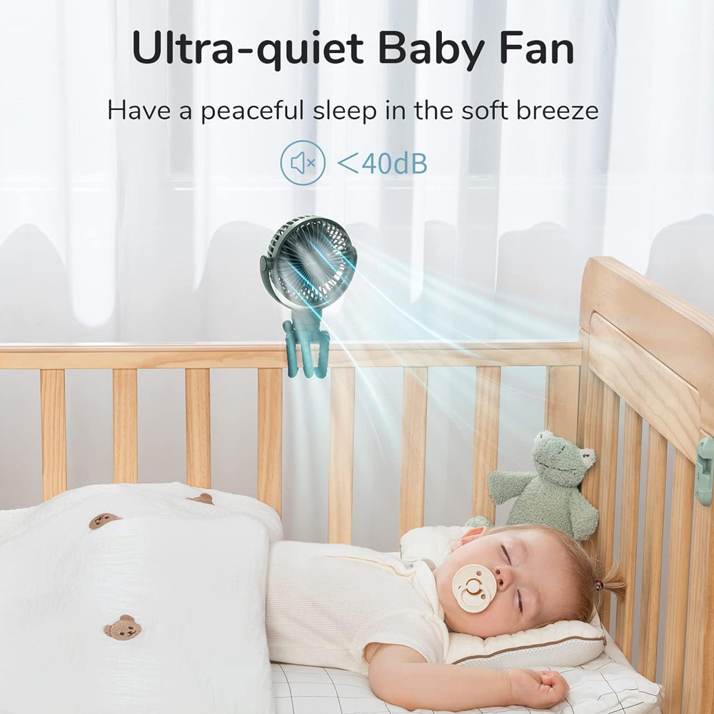 Picture of Jisulife Malaysia Child Safe Low Noise Stroller Car Seat Rotatable Flexible Tripod Mini Rechargeable Fan FA40A  (Green)