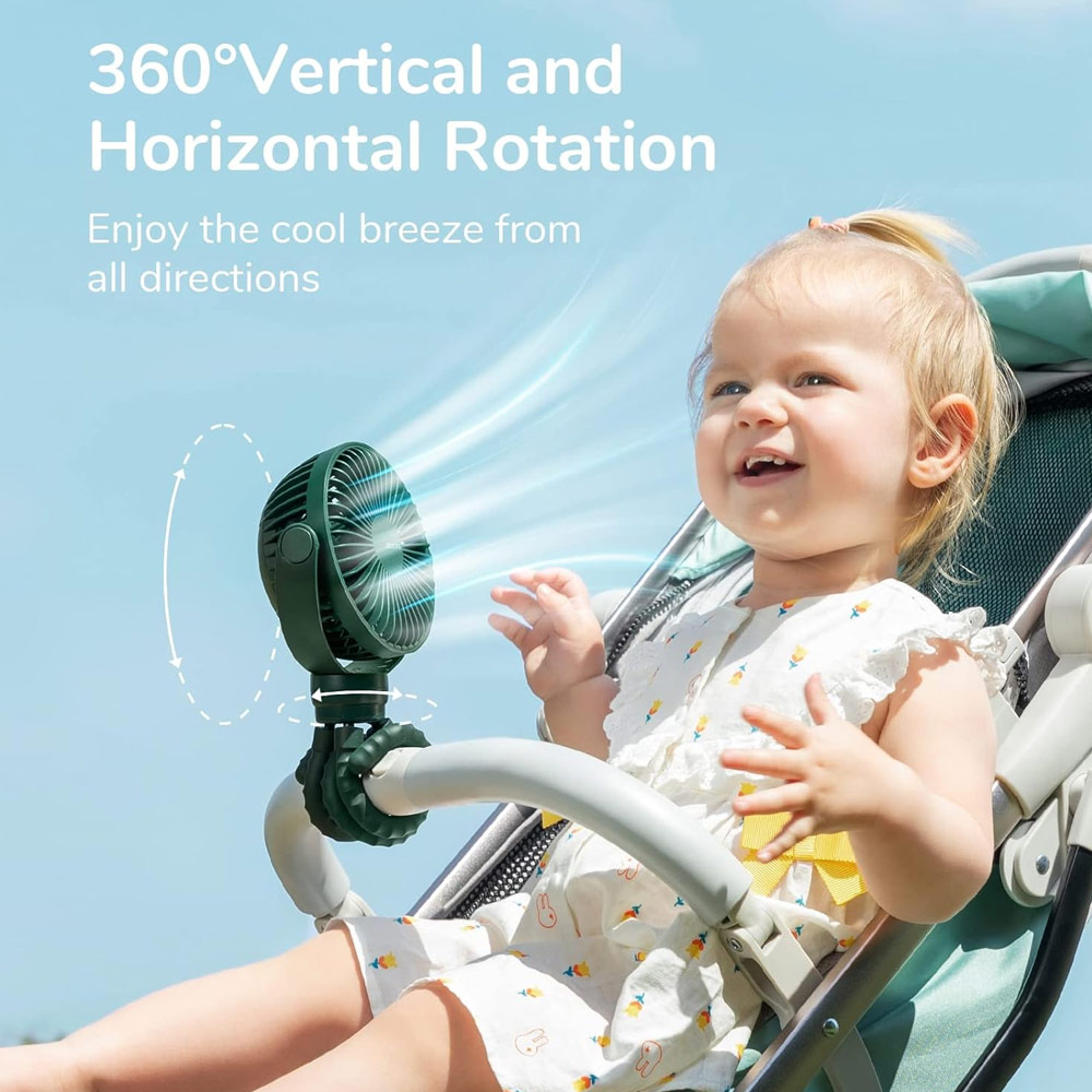 Picture of Jisulife Malaysia Child Safe Low Noise Stroller Car Seat Rotatable Flexible Tripod Mini Rechargeable Fan FA40A  (Green)