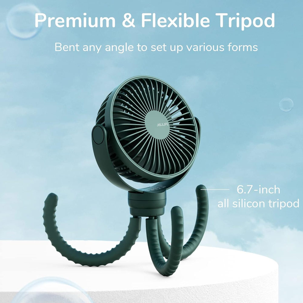 Picture of Jisulife Malaysia Child Safe Low Noise Stroller Car Seat Rotatable Flexible Tripod Mini Rechargeable Fan FA40A  (Green)