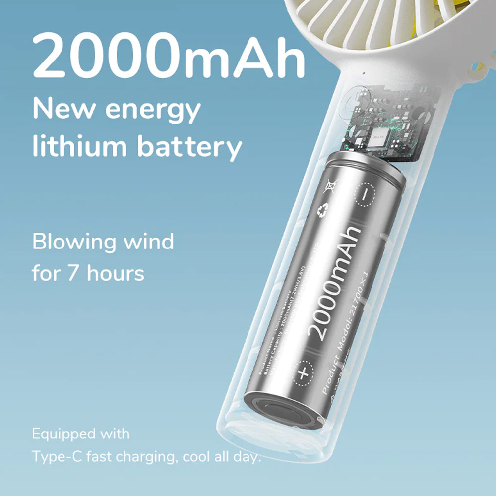 Picture of Jisulife Malaysia 3 Speed Wind Portable Fast Charge Rechargeble 2000mAh Handheld Fan for Outdoor Indoor Badminton Court Concert Picnic Camping FA21 (White)