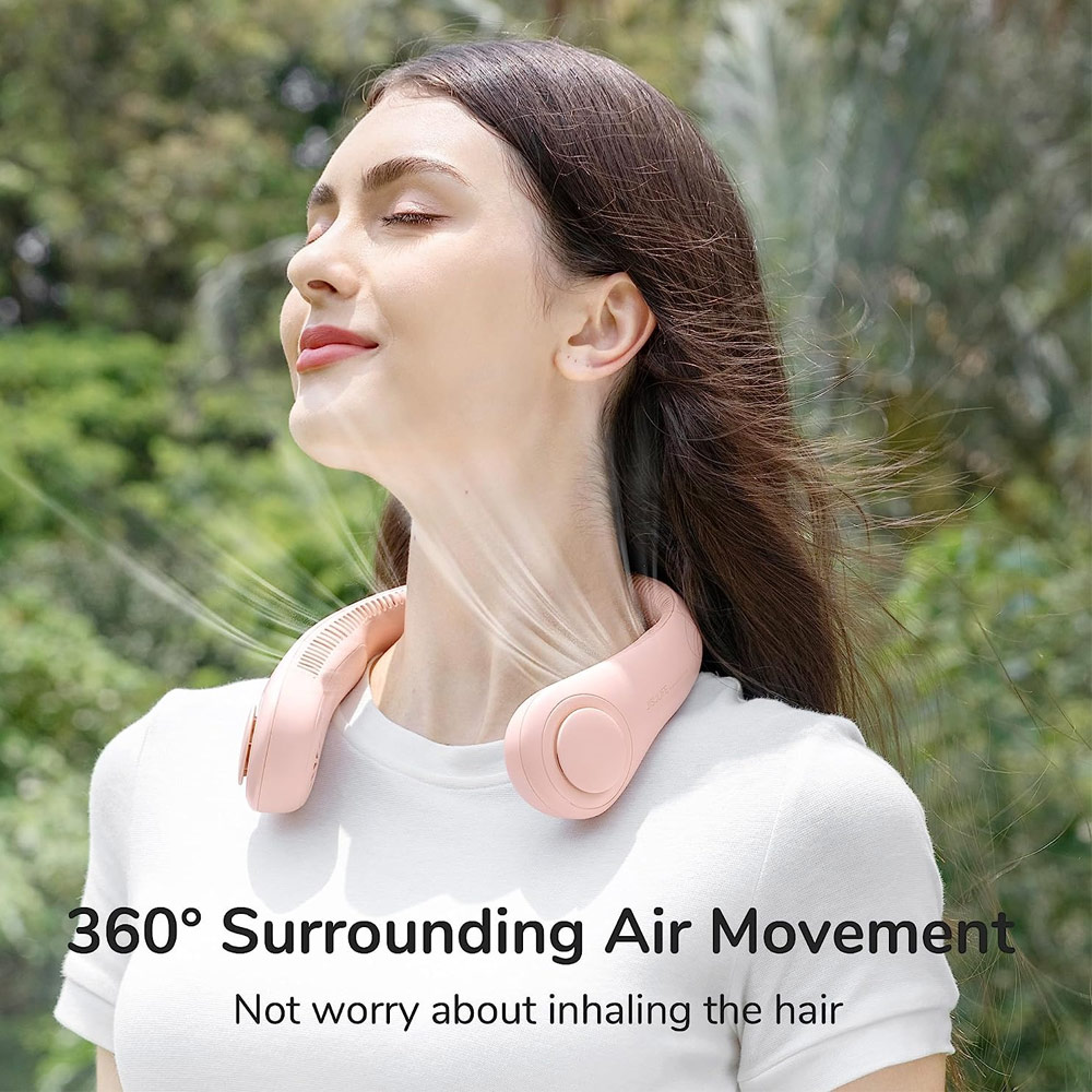 Picture of JISULIFE Malaysia Portable Neck Fan Hands Free Bladeless Fan 4000 mAh Battery Operated Wearable Personal Fan Leafless Rechargeable Headphone Design USB Powered Desk Fan 3 Speeds  for Running Badminton Indoor Court Concert Picnic Camping Outdoor Activity FA14 (Pink)