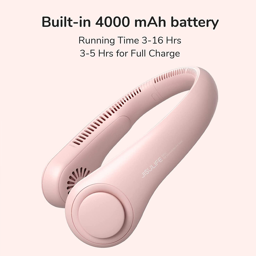 Picture of JISULIFE Malaysia Portable Neck Fan Hands Free Bladeless Fan 4000 mAh Battery Operated Wearable Personal Fan Leafless Rechargeable Headphone Design USB Powered Desk Fan 3 Speeds  for Running Badminton Indoor Court Concert Picnic Camping Outdoor Activity FA14 (Pink)