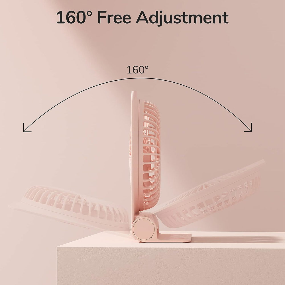 Picture of Jisulife Malaysia Ultra Slim Table Fan Lite Strong Air Flow 4 Speed Wind Portable Rechargeable 4500mAh Desktop Fan For Home Office Outdoor Travel (Pink)