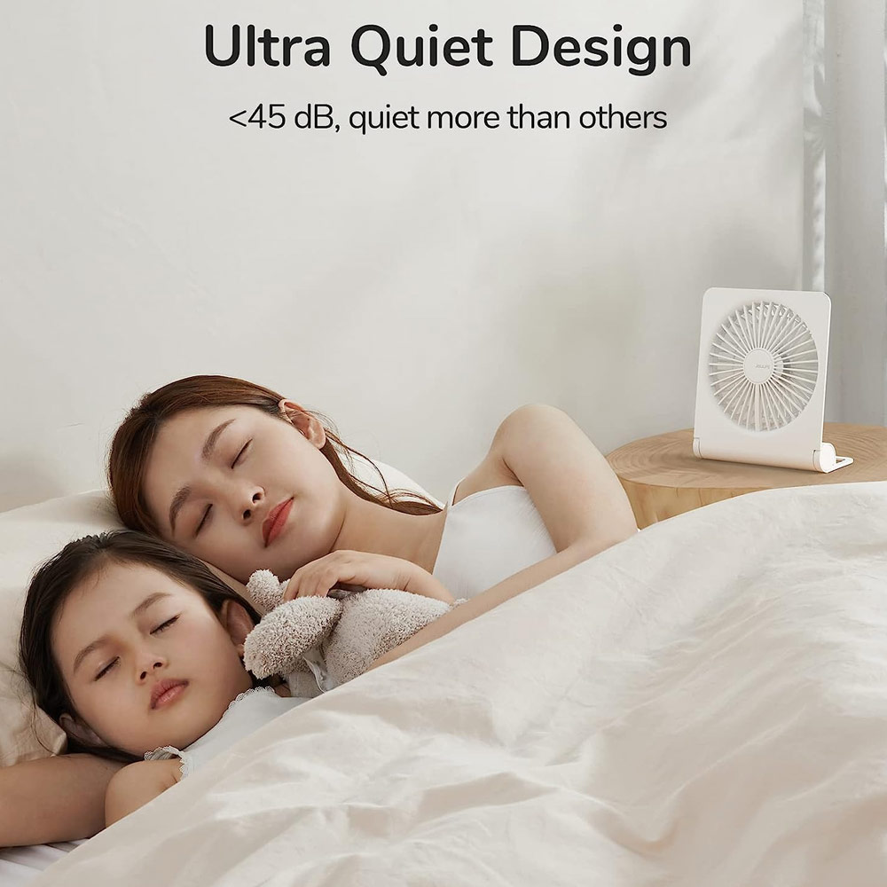 Picture of Jisulife Malaysia Ultra Slim Table Fan Lite Strong Air Flow 4 Speed Wind Portable Rechargeable 4500mAh Desktop Fan For Home Office Outdoor Travel (White)