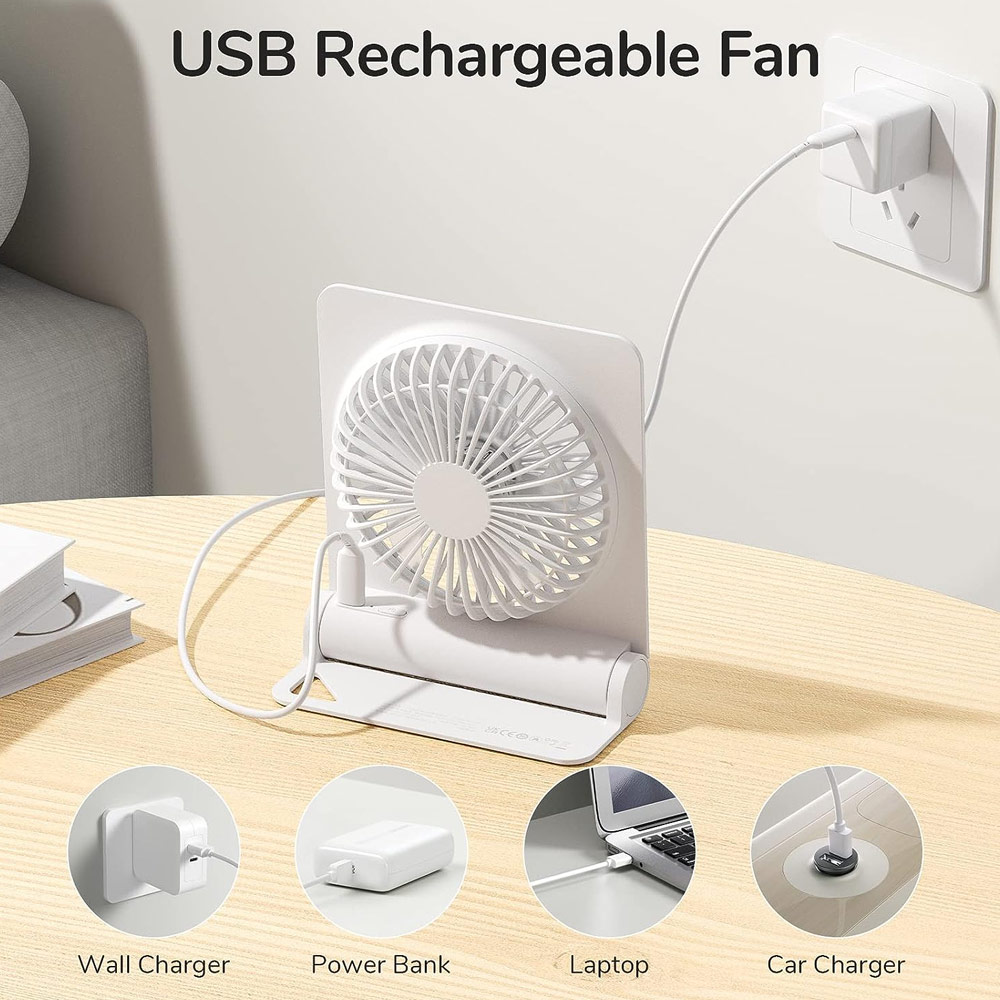 Picture of Jisulife Malaysia Ultra Slim Table Fan Lite Strong Air Flow 4 Speed Wind Portable Rechargeable 4500mAh Desktop Fan For Home Office Outdoor Travel (White)
